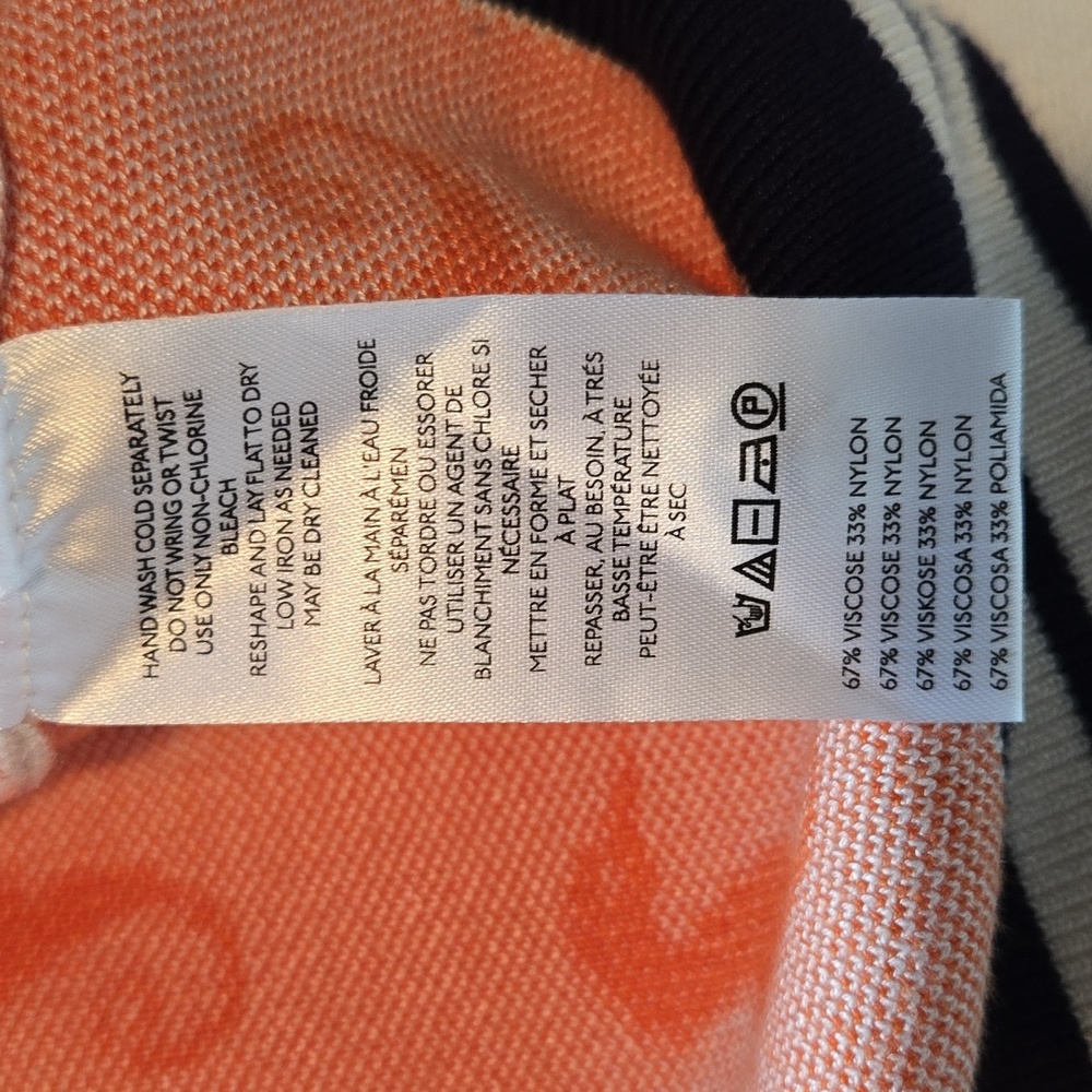 Maeve Vneck SSlv Cream & Orange Seahorses with Blue Trim Sz 1X Cardigan Sweater - Picture 15 of 16